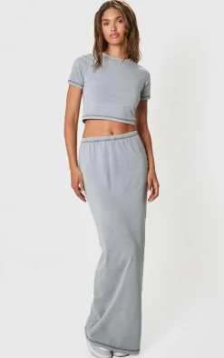 New PrettyLittleThing Cotton Washed Maxi Skirt Grey