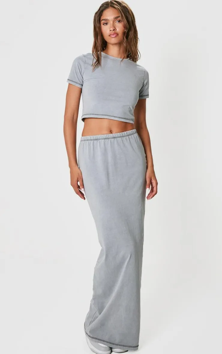 New PrettyLittleThing Cotton Washed Maxi Skirt Grey