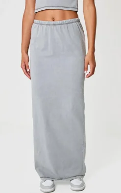New PrettyLittleThing Cotton Washed Maxi Skirt Grey