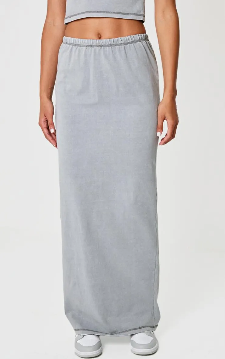 New PrettyLittleThing Cotton Washed Maxi Skirt Grey