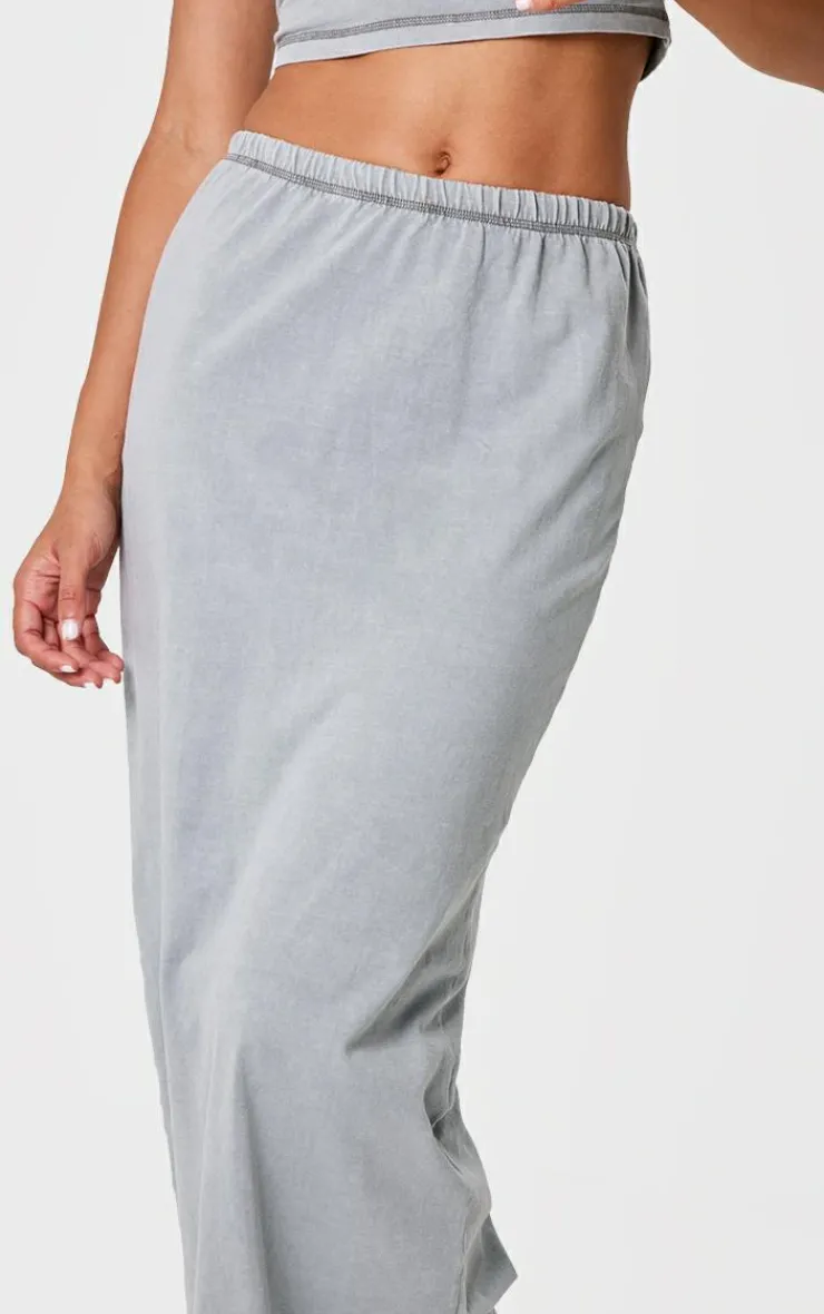 New PrettyLittleThing Cotton Washed Maxi Skirt Grey
