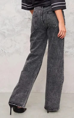 Grey Cross Detail Embroidered Denim Jeans