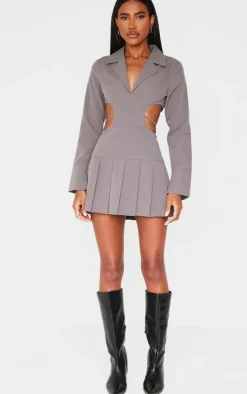 Cut Out Back Long Sleeve Shift Dress-PrettyLittleThing Clearance