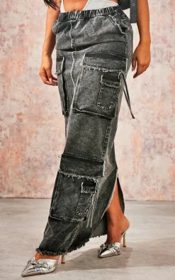 Denim Cargo Maxi Skirt-PrettyLittleThing New