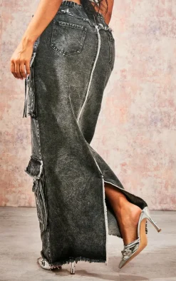 Denim Cargo Maxi Skirt-PrettyLittleThing New