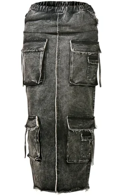 Denim Cargo Maxi Skirt-PrettyLittleThing New