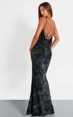 Devore Cowl Neck Lace Up Back Maxi Dress-PrettyLittleThing Online