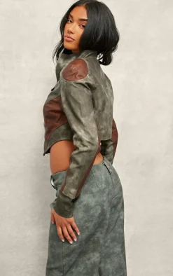 PrettyLittleThing Faux Leather Jackets*Dip Front Panelled Faux Leather Biker Jacket