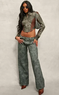 PrettyLittleThing Faux Leather Jackets*Dip Front Panelled Faux Leather Biker Jacket