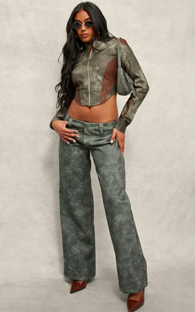 PrettyLittleThing Faux Leather Jackets*Dip Front Panelled Faux Leather Biker Jacket