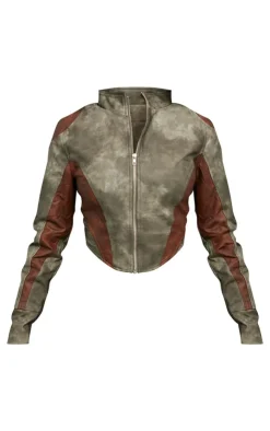 PrettyLittleThing Faux Leather Jackets*Dip Front Panelled Faux Leather Biker Jacket