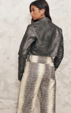 PrettyLittleThing Faux Leather Jackets*Distressed Faux Leather Crop Jacket