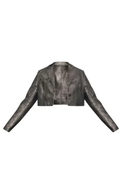 PrettyLittleThing Faux Leather Jackets*Distressed Faux Leather Crop Jacket
