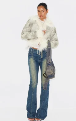 PrettyLittleThing Faux Fur Coats*Distressed PU Faux Fur Cuff And Collar Jacket