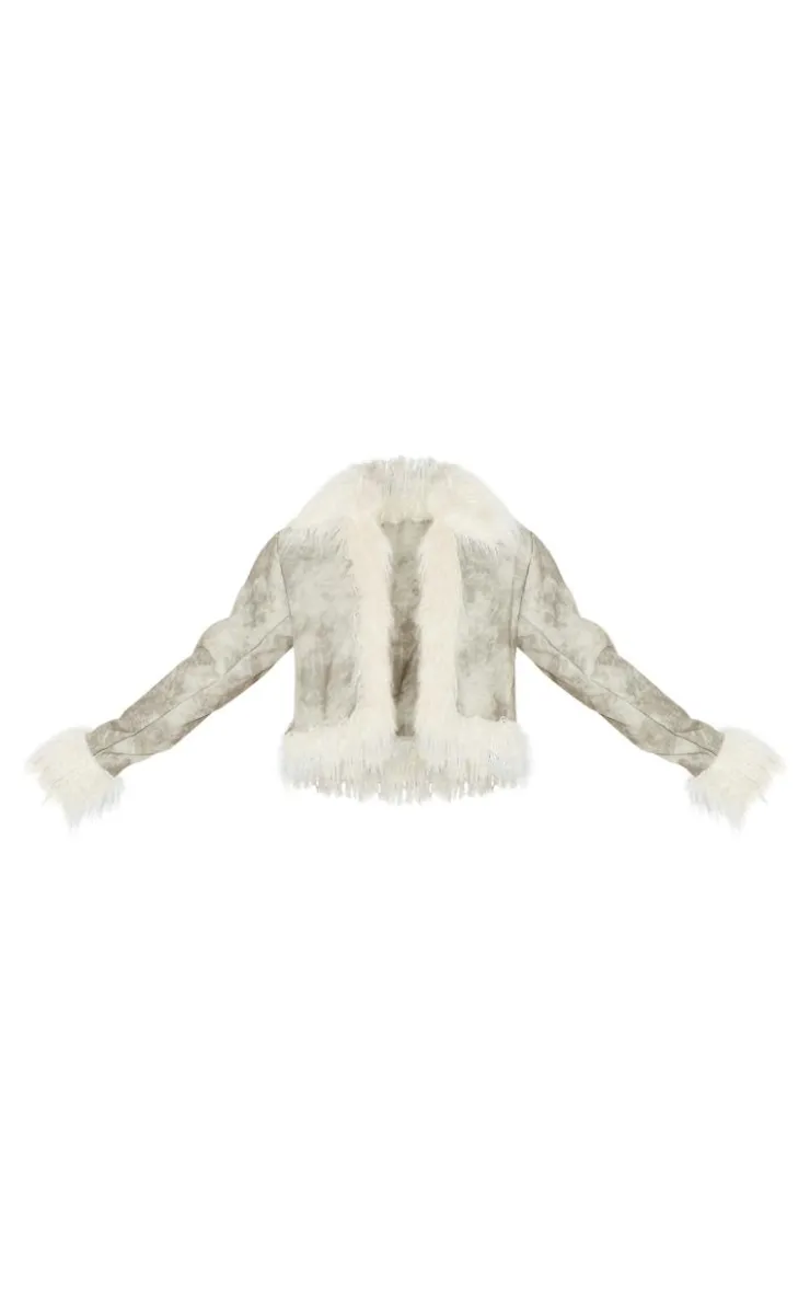 PrettyLittleThing Faux Fur Coats*Distressed PU Faux Fur Cuff And Collar Jacket