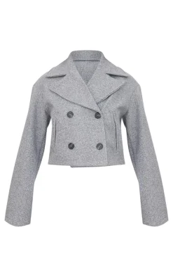 PrettyLittleThing Trench Coats*Double Breasted Wool Look Cropped Trench Coat