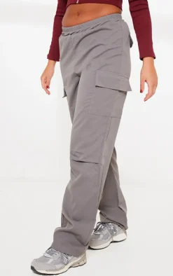Grey Elasticated Waist Straight Leg Cargo Pants