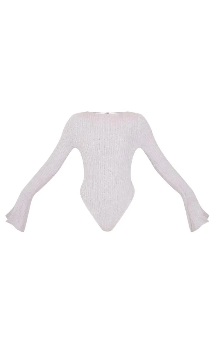 PrettyLittleThing Knitted Tops*Eyelash Knit Open Back Bodysuit