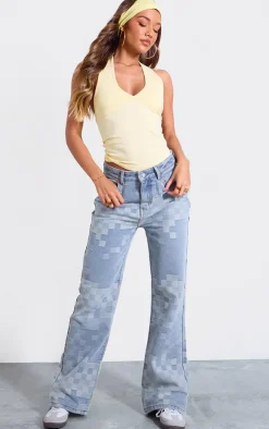Grey Faded Digital Checkerboard Denim Jeans