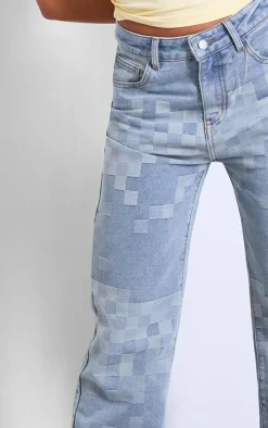 Grey Faded Digital Checkerboard Denim Jeans