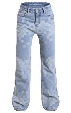 Grey Faded Digital Checkerboard Denim Jeans