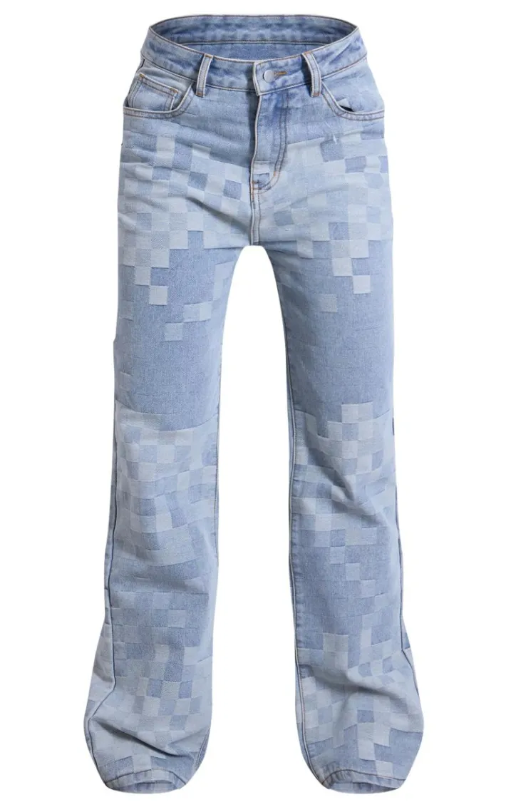 Grey Faded Digital Checkerboard Denim Jeans