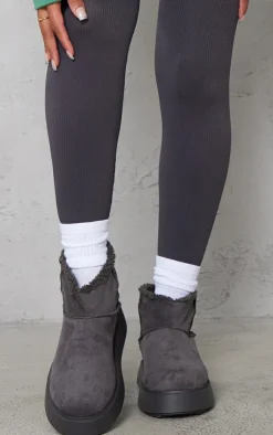 PrettyLittleThing Ankle Boots*Faux Suede Round Toe Thick Flat Sole Ankle Boots