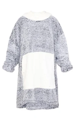 Grey Fleece Panda Applique Hooded Blanket