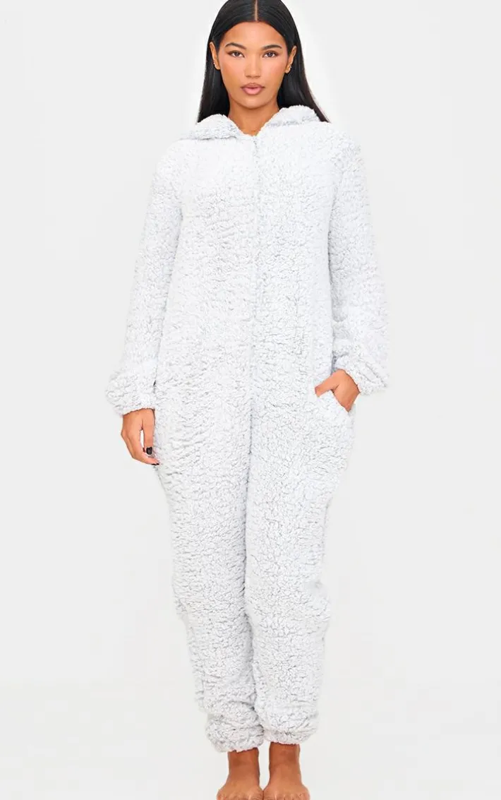 Grey Fleece Teddy Ears Onesie