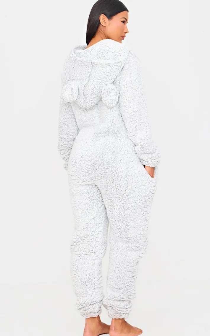 Grey Fleece Teddy Ears Onesie