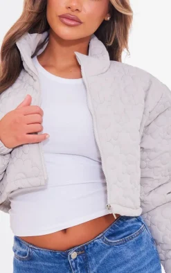 PrettyLittleThing Puffer Jackets*Floral Embossed Cropped Padded Jacket