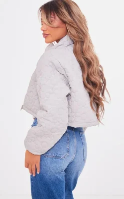 PrettyLittleThing Puffer Jackets*Floral Embossed Cropped Padded Jacket