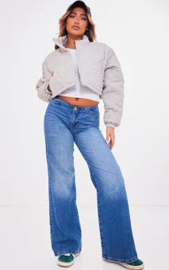 PrettyLittleThing Puffer Jackets*Floral Embossed Cropped Padded Jacket