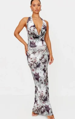 Floral Print Extreme Cowl Maxi Dress-PrettyLittleThing Best
