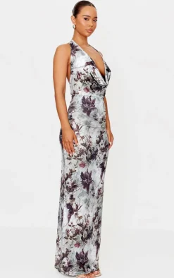Floral Print Extreme Cowl Maxi Dress-PrettyLittleThing Best