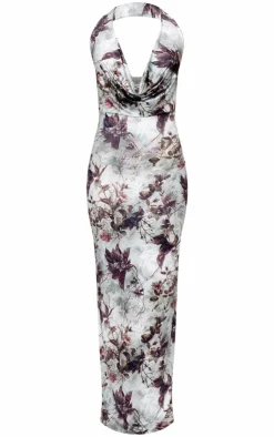 Floral Print Extreme Cowl Maxi Dress-PrettyLittleThing Best