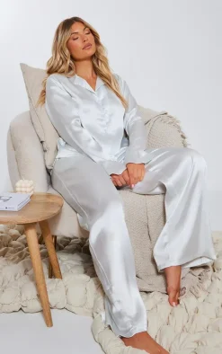 PrettyLittleThing Christmas Gifts*Frill Cuff Satin Long PJ Set