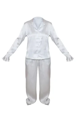 PrettyLittleThing Christmas Gifts*Frill Cuff Satin Long PJ Set