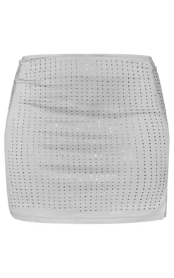 Grey Hot Fix Double Layer Split Thigh Mini Skirt