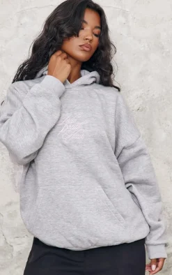 Grey Italic Embroidered Oversized Hoodie
