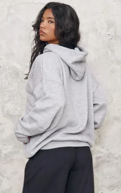 Grey Italic Embroidered Oversized Hoodie