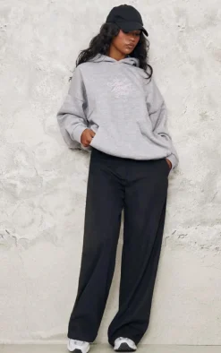 Grey Italic Embroidered Oversized Hoodie