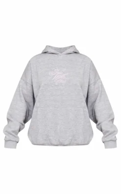 Grey Italic Embroidered Oversized Hoodie