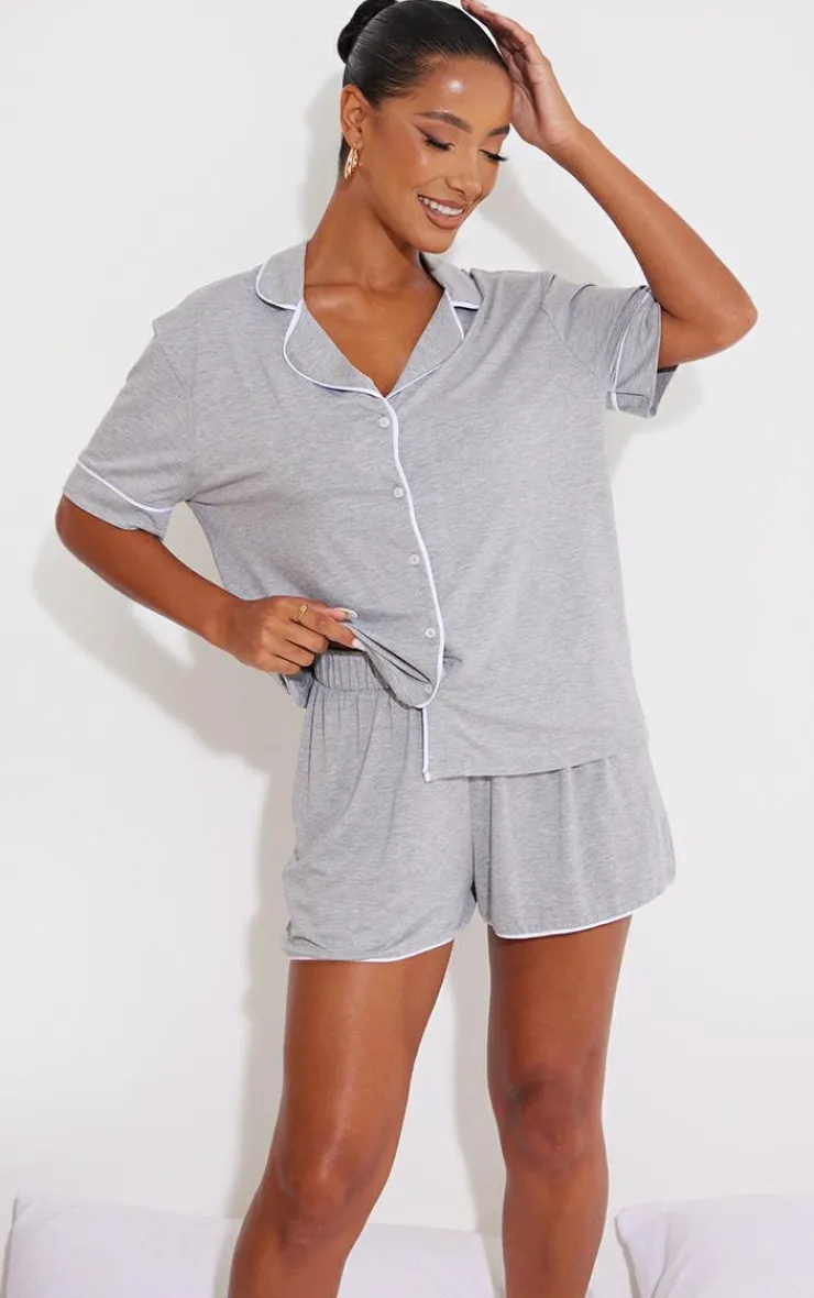 PrettyLittleThing Christmas Gifts*Jersey Piping Detail Short PJ Set