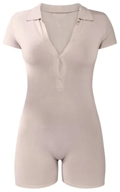 Grey Knit Button Up Romper