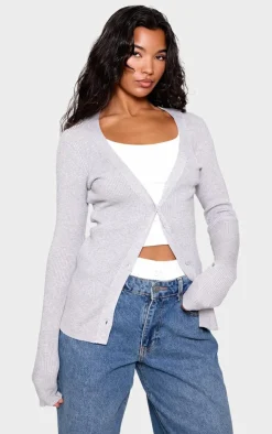 PrettyLittleThing Cardigans*Knitted Ribbed Long Sleeve Cardigan