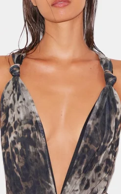 Leopard Double Layer Slinky Mesh Panel Bodycon Dress-PrettyLittleThing New