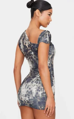 Leopard Double Layer Slinky Twist Bodycon Dress-PrettyLittleThing New