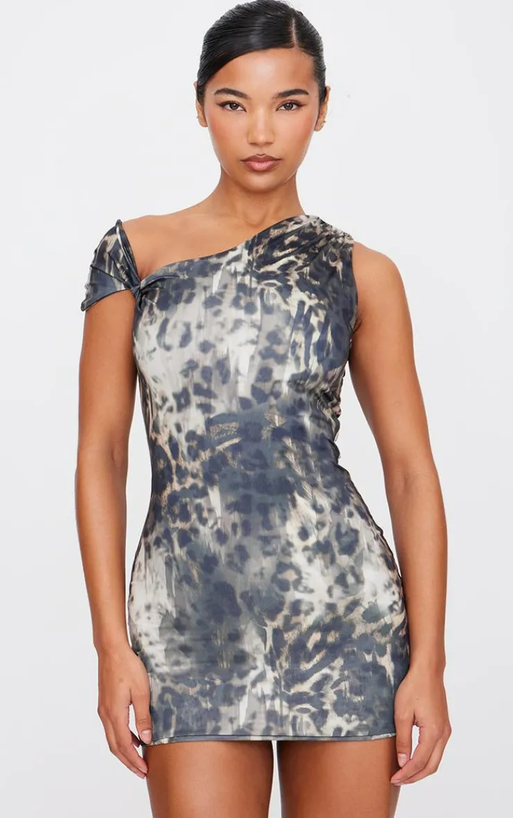 Leopard Double Layer Slinky Twist Bodycon Dress-PrettyLittleThing New
