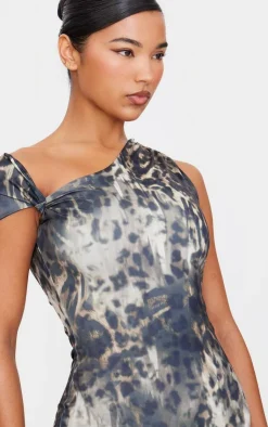Leopard Double Layer Slinky Twist Bodycon Dress-PrettyLittleThing New